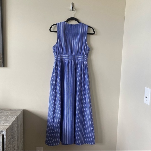 URBAN Outfitters-Striped Button Down Deep Plunge Midi Dress (Size:Small) - Picture 3 of 9